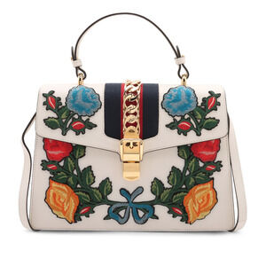 Pre-Loved Gucci Medium Floral Embroidered Leather Sylvie Top Handle Bag